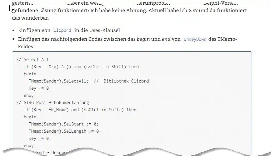 Screenshot der bisherigen Listing-Darstellung mit der Schriftart „Incosolata“