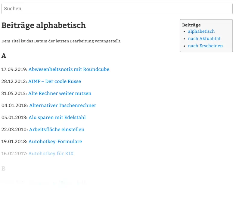 Screenshot des neuen Inhaltsverzeichnissesn